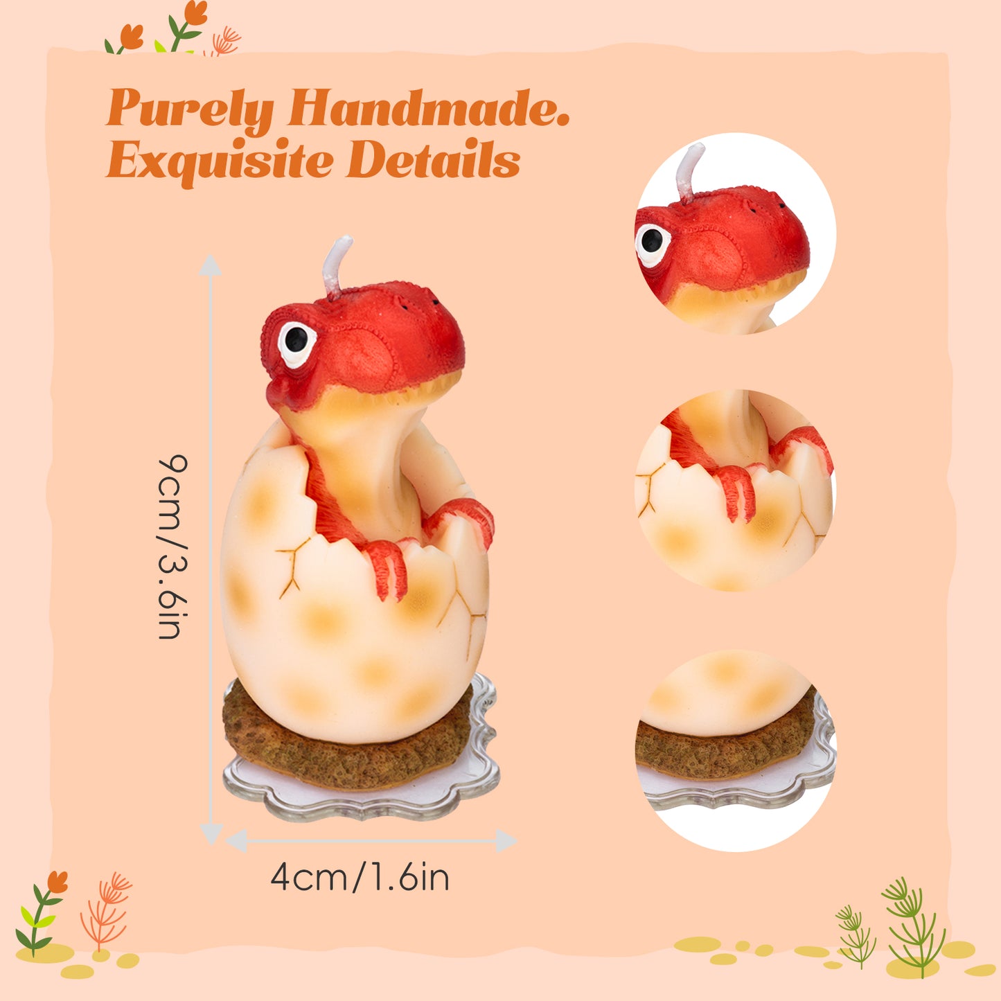 Red Dinosaur Baby Candle Birthday Candles