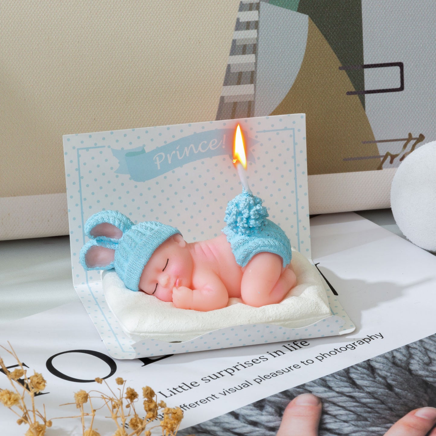 Blue Sleeping Baby Candle