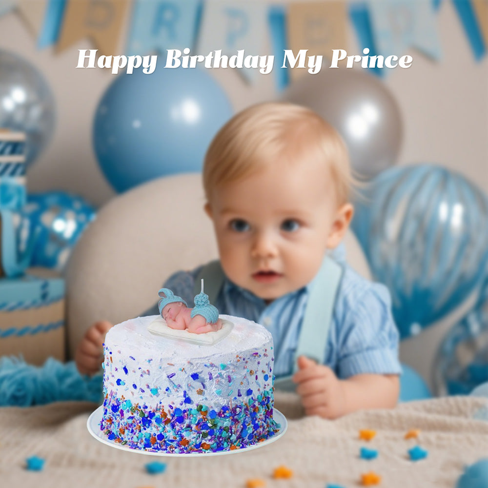 Blue Baby Shower Cake Topper Boy – Baby Shower Cake Decorations, Adorable Sleeping Baby Candles, Gender Reveal Return Gifts Party Supplies (Blue)