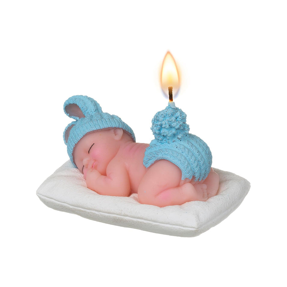 Blue Baby Shower Candle Favors – Sleeping Baby Cake Topper
