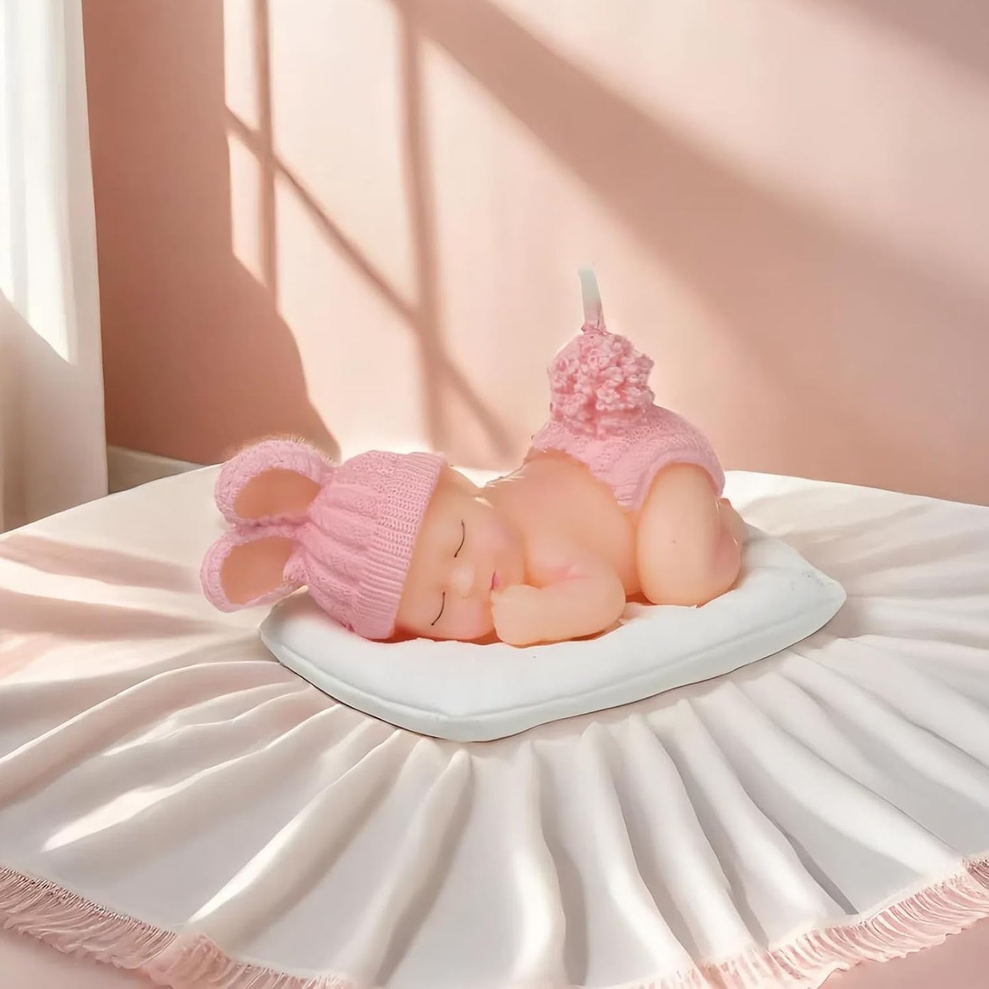 Pink Baby Shower Candle Favors – Sleeping Baby Cake Topper
