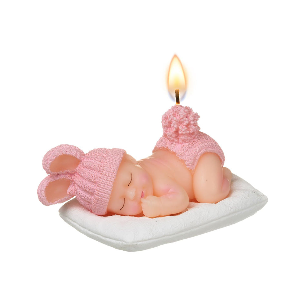 Pink Baby Shower Candle Favors – Sleeping Baby Cake Topper