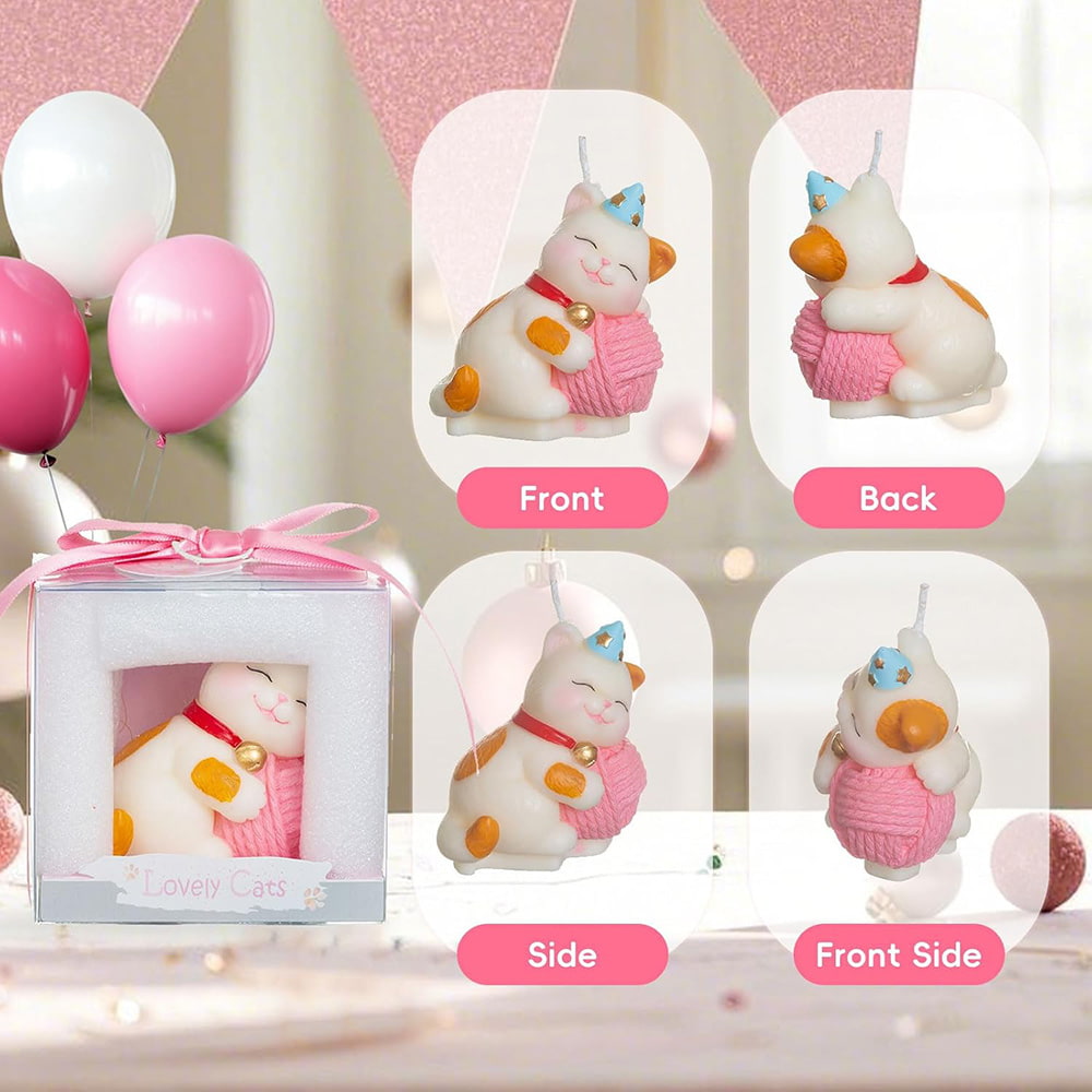 Large Yarn Ball Kitten Birthday Candle Cake Topper