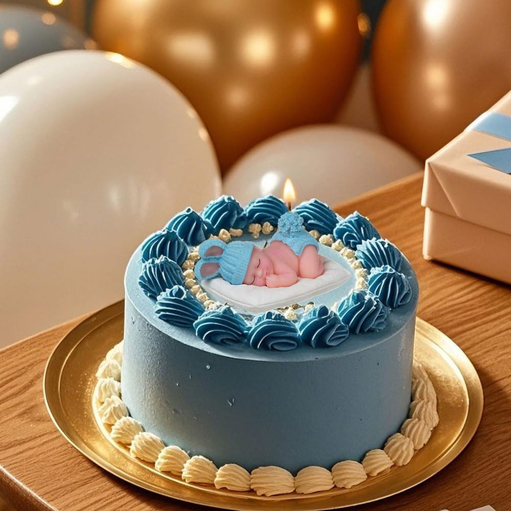 Blue Baby Shower Candle Favors – Sleeping Baby Cake Topper