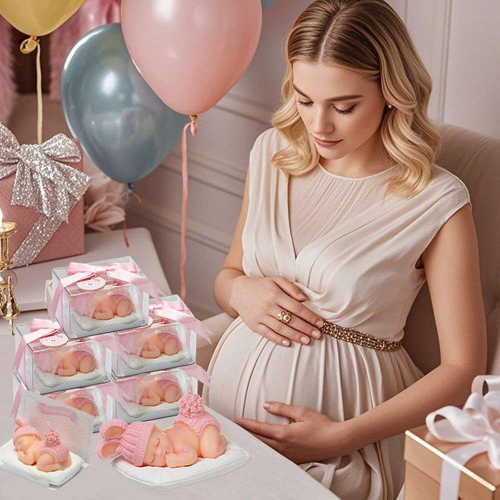 Pink Baby Shower Candle Favors – Sleeping Baby Cake Topper