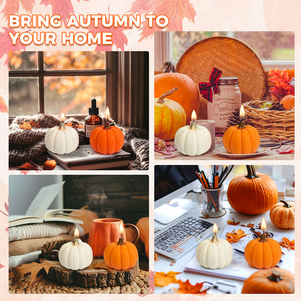 Thanksgiving Candles Fall Scented Candle Gift Set 2 Pack, Mini Pumpkin Shaped Spice Candle, Pumpkin Scented Soy Wax for Autumn, Halloween & Thanksgiving Home Decor (Orange White)