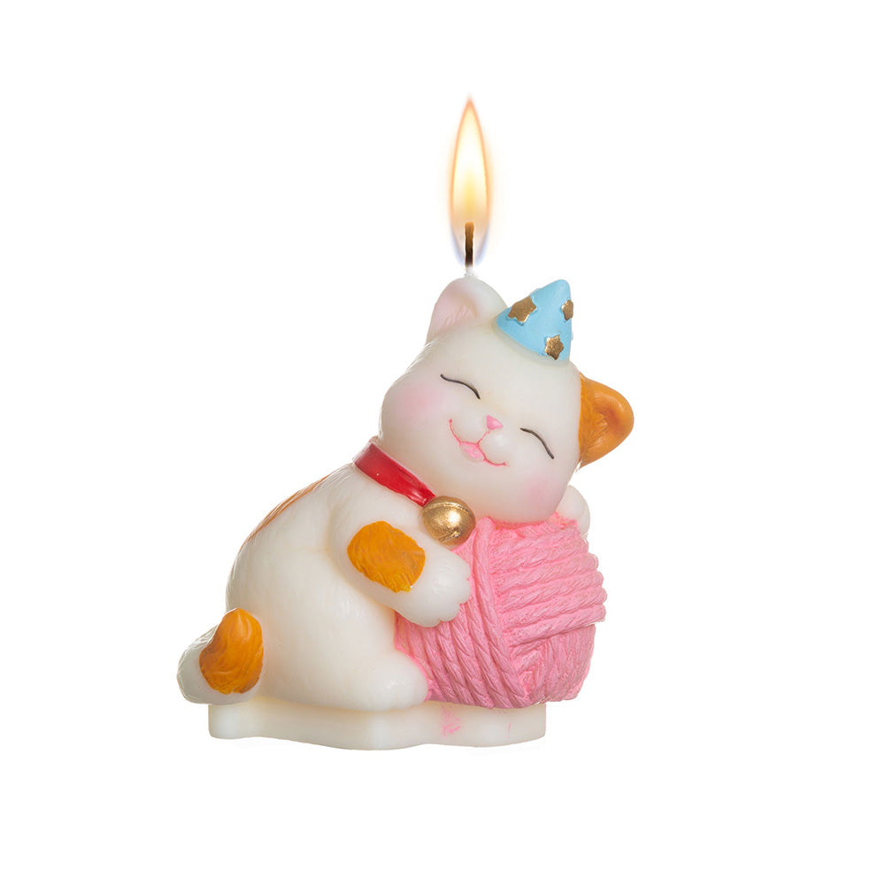 Large Yarn Ball Kitten Birthday Candle Cake Topper