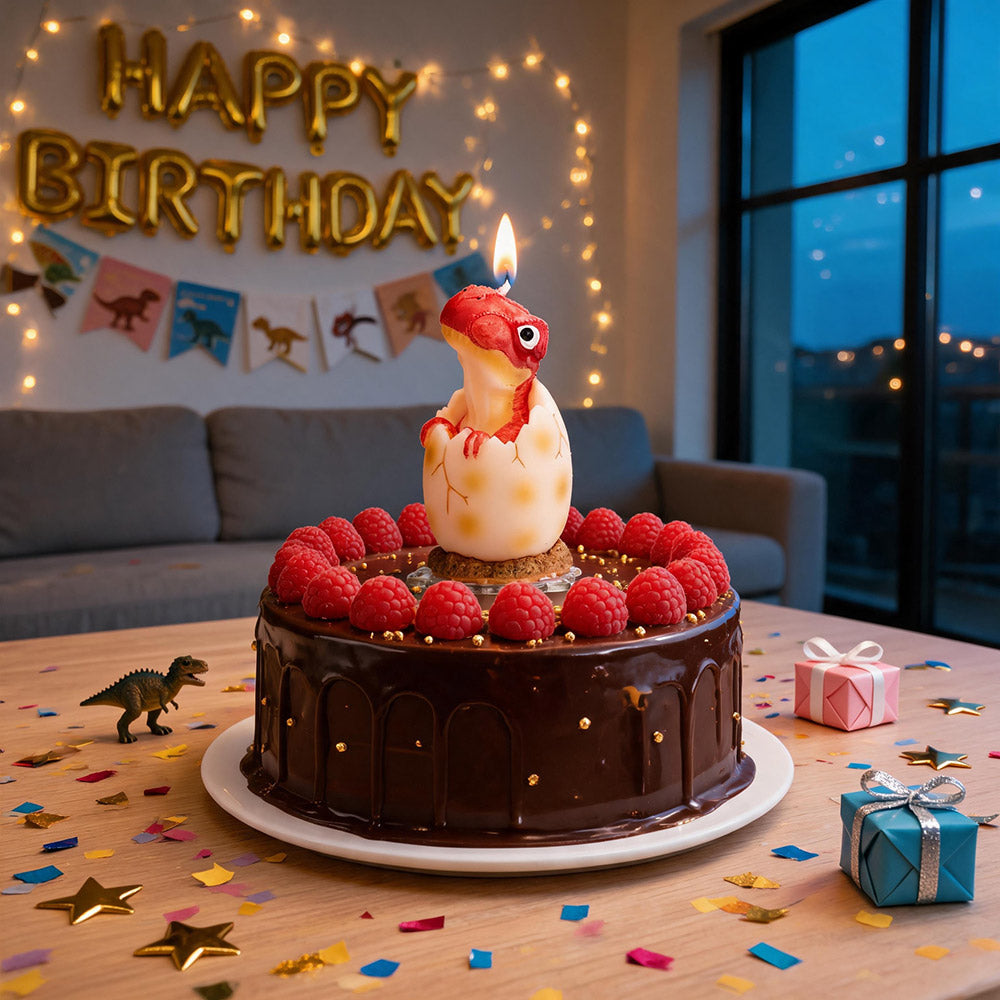 Large Red Dinosaur Birthday Candle Cake Topper