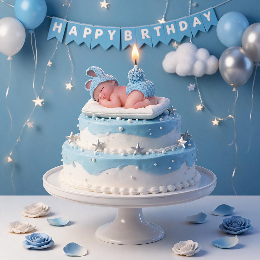 Blue Baby Shower Candle Favors – Sleeping Baby Cake Topper