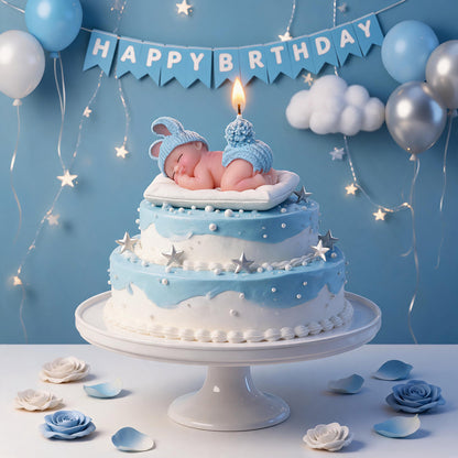 Blue Baby Shower Candle Favors – Sleeping Baby Cake Topper