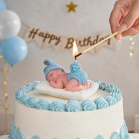 Blue Baby Shower Candle Favors – Sleeping Baby Cake Topper