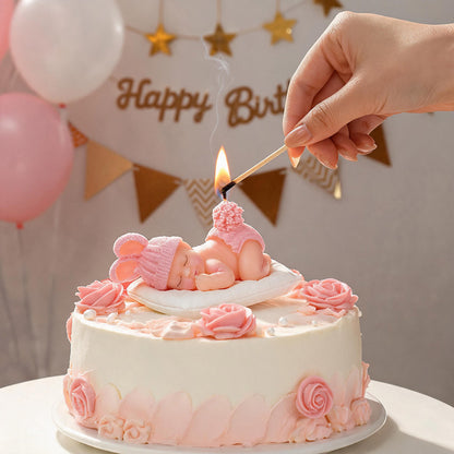 Pink Baby Shower Candle Favors – Sleeping Baby Cake Topper